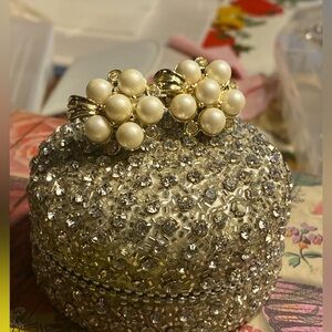 Vintage Sarah Coventry Faux Pearl Rhinestone Clip Earrings Royal Ballet